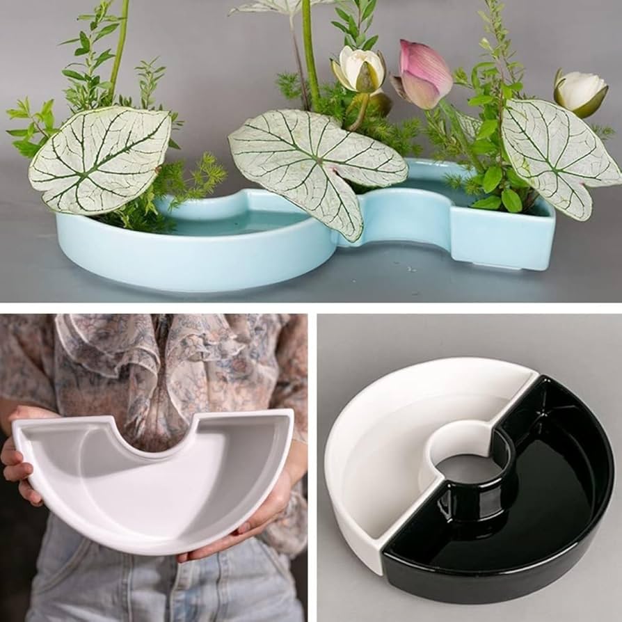 花瓶　フラワーベース 花瓶 インテリア　花器　華道 Amazon.co.jp: Riuuyyi 花器 華道 生け花用 水盤 花瓶 半円 挿花